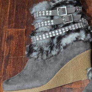 Joan Boyce Faux fur lined wedge boots with some bling gems